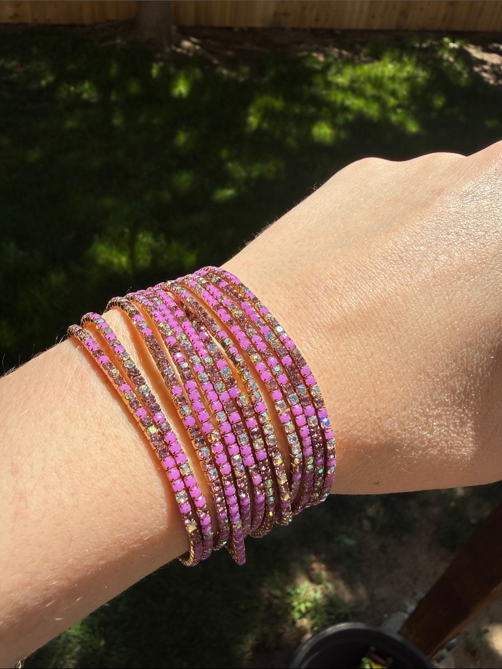 Y2K Stack of 12 Rhinestone Stretchy Magenta Pink Purple Crystal Bracelets